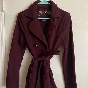 Sebby burgundy light cotton coat with belt